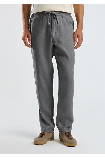 United Colors of Benetton Men's Gray 100% Linen Drawstring Waist Trousers