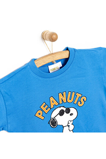 SNOOPY - PEANUTS Erkek Bebek Tişört Bisiklet Yaka Kısa Kol Mavi