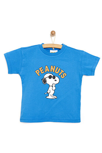 SNOOPY - PEANUTS Erkek Bebek Tişört Bisiklet Yaka Kısa Kol Mavi