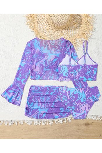 3b kids Swimwear Bikini Suit Skirt Bustier Colorful Purple Color Young Girl Children Beach Clothing