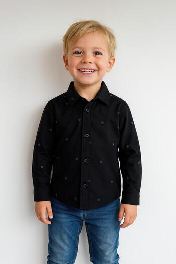 Dragora Boy's Gray Star Patterned Black Shirt