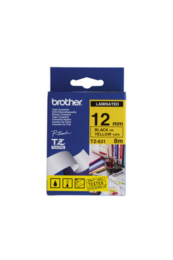 3D Brothers Brother | 631 | Bandă laminată | Termică | Negru pe galben | Rolă (1,2 cm x 8 m)