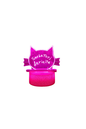 halber 3D decorative lamp with customizable message, Cat type, with marker included, half moon, White