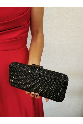NAZART Women's Exclusive Luxury Stone Black Evening Dress Clutch Chain Strap Hand Wedding Engagement Evening Bag