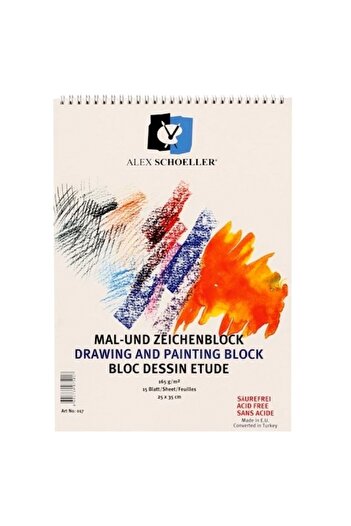 Sanathobi Alex Schoeller Picture Notebook, Technical Drawing Notebook 25X35 Spiral 165 Gr 15 Sheets