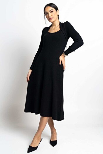 Nichii Women's Long Sleeve Pleated Midi Dress with Waist Detail