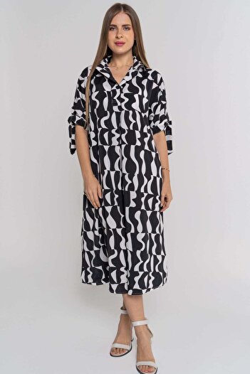 Nichii Women’s Midi Dress with Front Buttons and Short Sleeves