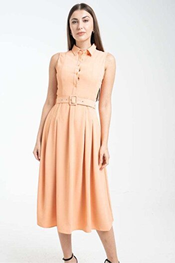 Nichii Women's Sleeveless Midi Dress with Front Buttons