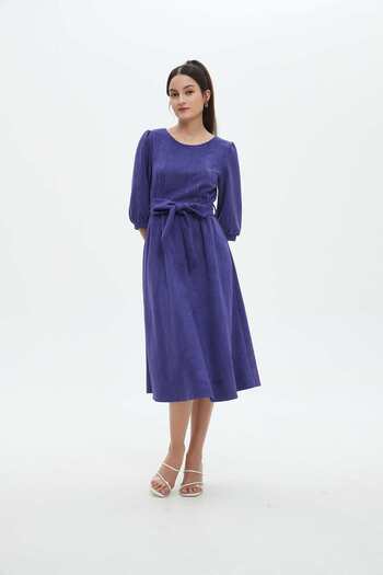Nichii Women's Midi Dress with 3/4 Sleeves and Waist Tie