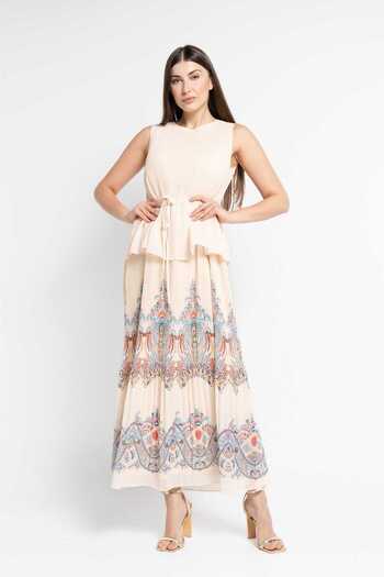 Nichii Women's Sleeveless Ribbed Maxi Dress with Print