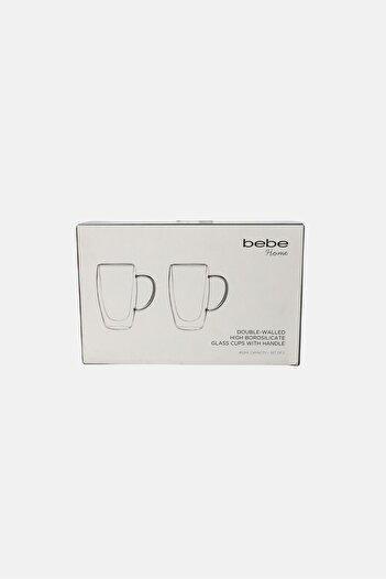 Bebe 2 Pieces Borosilicate Glass Cup With Handle 450 ml, Transparent
