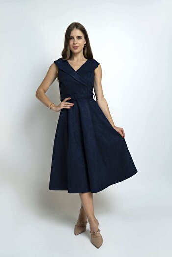 Nichii Women's Short Sleeve Flared Midi Dress