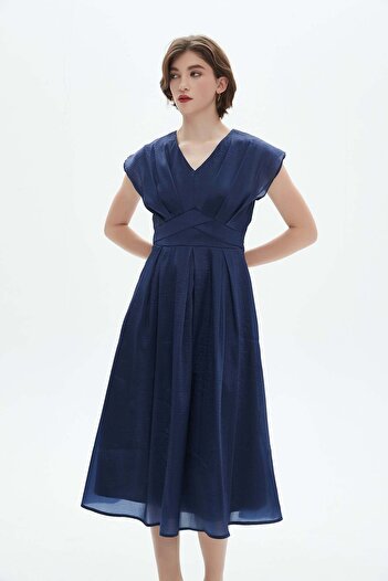 Nichii V-Neck Ruffled Short Sleeve Midi Dress