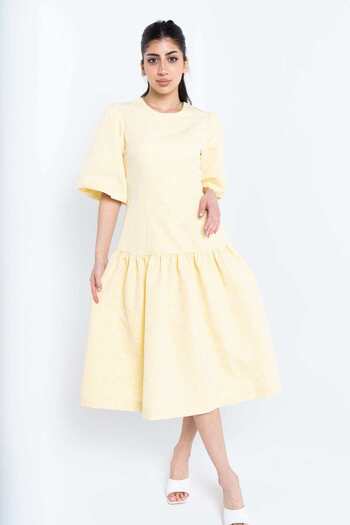 Nichii Women's Plain Wide Midi Dress with Half Sleeves