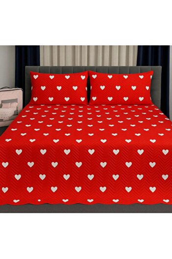 HZR Heart Red Model 3 Piece 1 Bedspread (200X240 cm) + 2 Pillowcases (50X70) cm