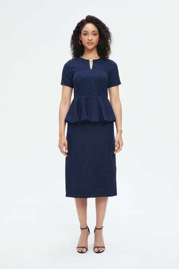 Nichii Women's Midi Dress with Short Sleeves, Neckline Cutout & Ruffled Waist