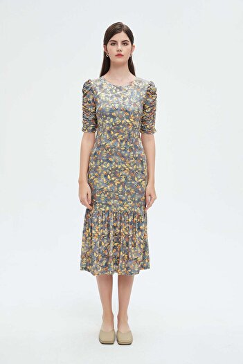 Nichii Floral Midi Dress with Round Neck