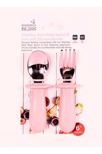 Mommy's Bliss Mommys Bliss Steel Spoon and Fork Set with Silicon Handle - Pink