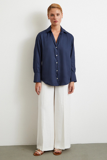 Never more Diagonal Pattern Shirt Navy Blue