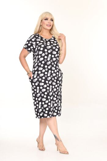 modayız Black and White Polka Dot Pocket Relaxed Cut Summer Casual Dress 44D-2689