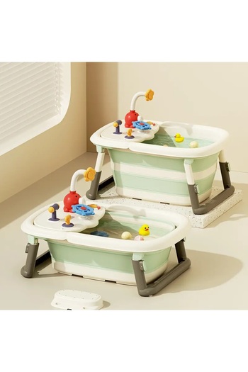 Little Mom Little Mom Green 3-in-1 baby bathtub, foldable, equipped with a removable play table, with shower