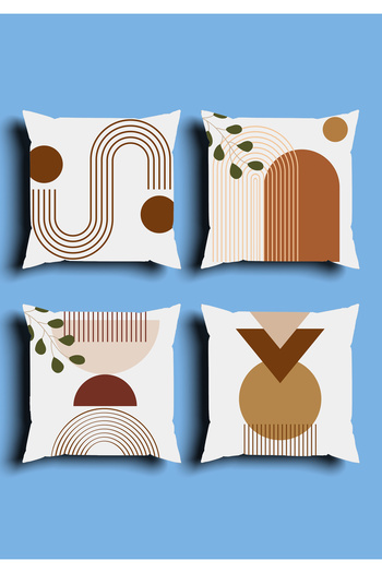 GREENDECOR Bohemian Geometric Line Shapes Special Design 4 Pcs. Double Side Printed Throw Pillow Cover and 1 Pcs. Runner