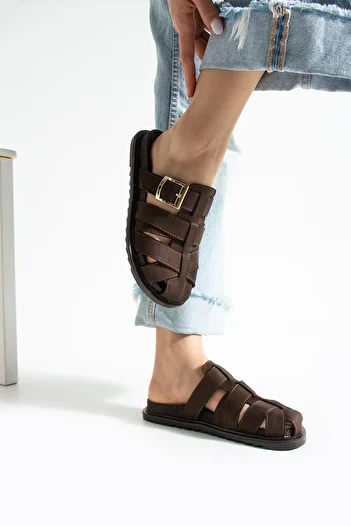 DUXAL SHOES Julia Women's Brown Buckle Detailed Slippers Sandals