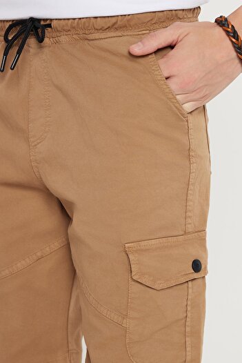 Tudors Men's Relax Fit Relaxed Fit 100% Cotton Cargo Pocket Camel Capri Shorts