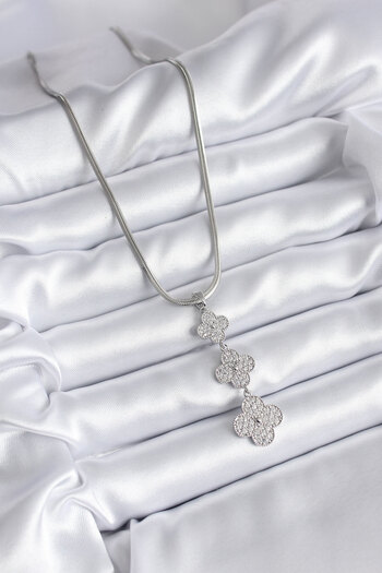 Skygo 316L Steel Silver Color Italian Chain Zircon Stone Clover Model Women's Necklace - TJ-BKO8152