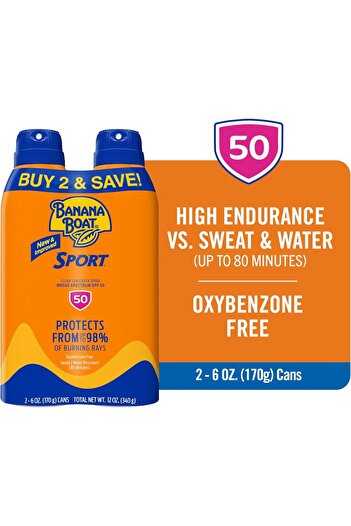 Banana Boat Sport Ultra, Reef Friendly Sunscreen Spray SPF 50, 6 Oz - Pack of 2