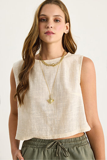 Bianco Lucci Women's Sleeveless Linen Blouse 3419-1 60282023