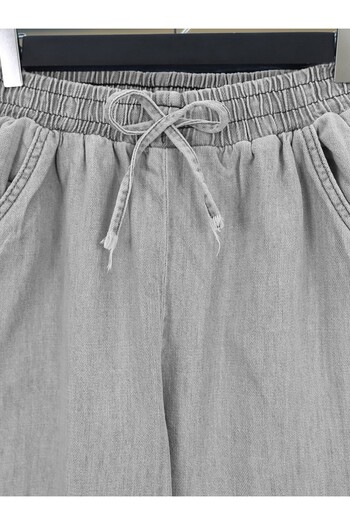 Modamorfo Wide Leg Jeans with Elastic Waist and Pockets - Gray