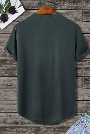 Tarz Cool Men's Anthracite Crew Neck Oval Hem Loose 100% Cotton Basic T-Shirt
