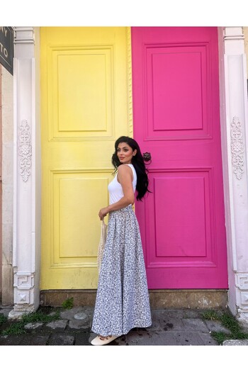 KÜÇÜĞÜM BUTİK Gray Daisy Poplin Flared Skirt