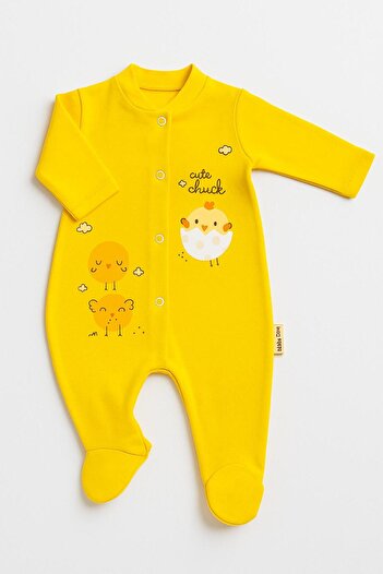 Pamira Çıtçıtlı Pamuklu Sarı Çivçiv Desenli Bebek Zıbını