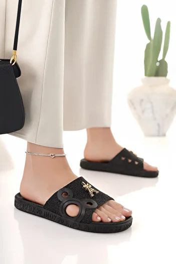 Modafırsat Women's Slippers Black Non-Slip Waterproof Stylish Home Out Beach Summer Daily Slippers