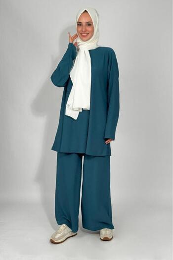 Betimoda Women's Tunic Pants Bottom Top Double Comfortable Fit Hijab Suit Petrol Blue