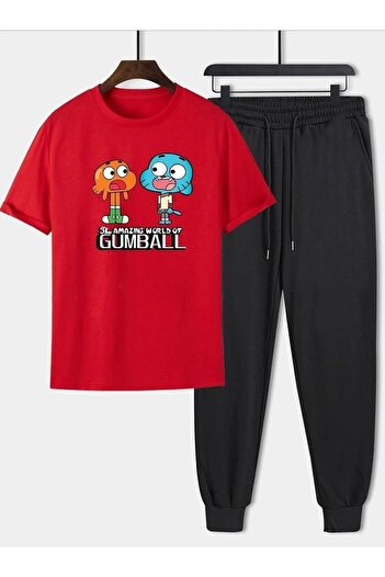 Gutsy Unisex Thshorts Tracksuit Set Gumball Printed