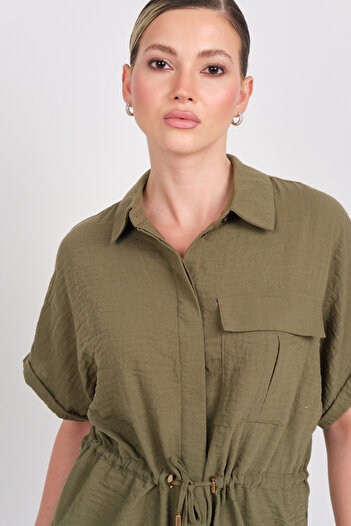 ONLY Women's Onlemia Waist Tied Short Sleeve Shirt 15352615 Khaki