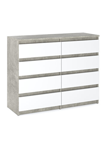 Meble Comodă TV mare, alb beton, 120 cm, 8 sertare, pentru living