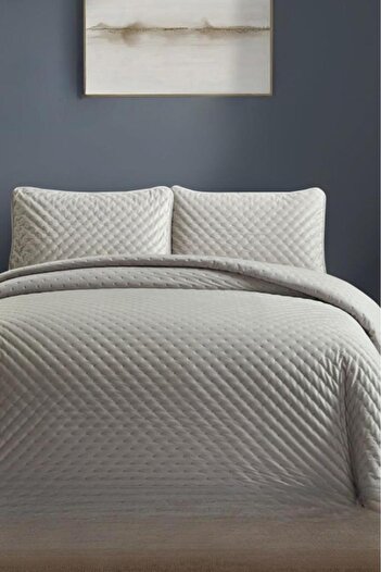 Çeyiz Diyarı Bianca Double Luxury Velvet Bedspread Gray