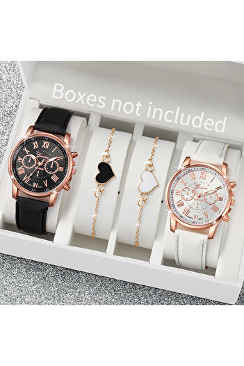 Choice 4PCS Set Without Box 4PCS/Set Couple's Watches Fashion Roma Dial Women Quartz Watch Leather Band Wri
