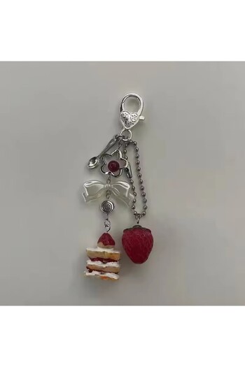 Choice سلسلة مفاتيح على شكل كعكة فراولة لطيفة للنساء، سلسلة مفاتيح على شكل فيونكة إبداعية على شكل قلب، سلسلة مفاتيح للهاتف المحمول