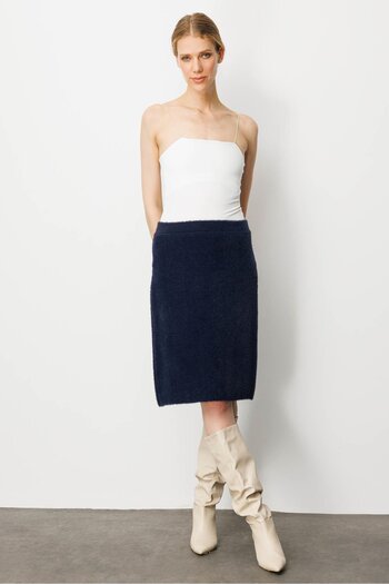 Desen Triko Women's Knitwear Short Skirt Navy Blue