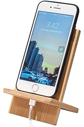 Generic Bamboo Phone Stand with Charging Hole Detachable Portable Wood Mobile Phone Holder