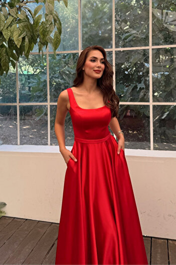 Sindimoda Rosa Kalın Askılı Saten Abiye 1103