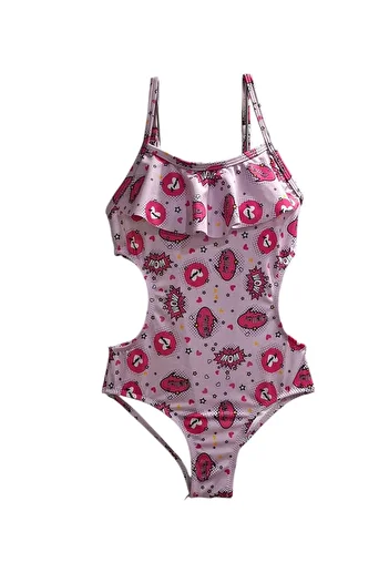 TooHot Girl's Wow Written Ruffle Side Cut Detailed Swimsuit