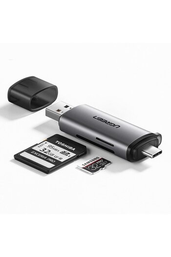 Ugreen Uniwersalny czytnik kart SD micro SD na USB 3.0 i USB-C 3.0 szary