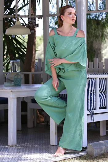 Chiccy Organic Certified Cotton Mint Casual Woven Bottom Top Set 50-110 70-65