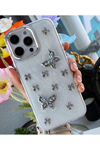 Go Aksesuar iPhone 16 Promax Compatible Silicone Case with Metal Butterfly Toy Design